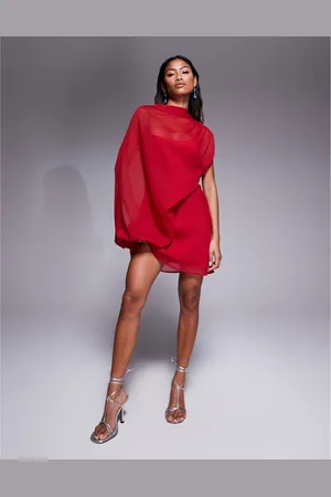 ASOS High neck draped asymmetric mini dress with cut out in
