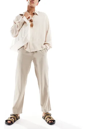 Threadbare Linen mix relaxed pants in stone