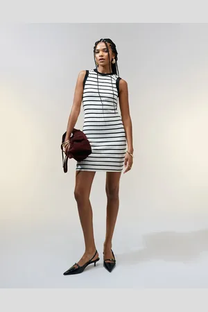 ASOS 90s ribbed built up mini tank dress in and white stripe print