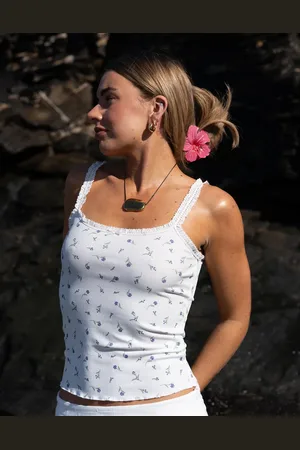 Daisy Street X Molly McFarlane ditsy ribbed lace trim strap cami top in ditsy floral