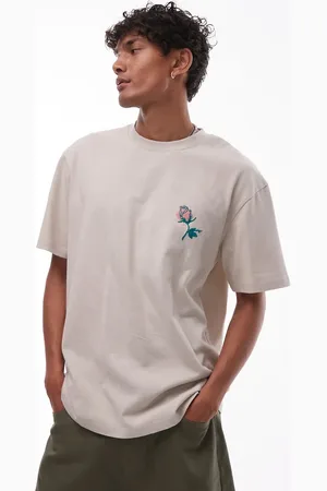 Topman Oversized fit t-shirt with front and back another pack of lies embroidery in washed stone