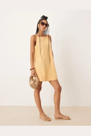 ASOS Slash neck shapeless mini dress in golden sand