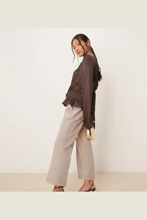 ASOS Petite tailored slim straight pants with belt in mink stripe