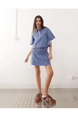 Reclaimed Pinstripe denim mini skirt in - part of a set