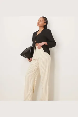 ASOS Tall tailored wide leg pants with pleat details in buttermilk stripe