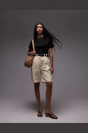 Topshop Linen longline shorts in neutral