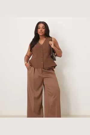 ASOS Curve tailored ankle grazer pants with PU belt in mocha
