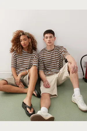 COLLUSION Unisex t-shirt in brown stripes