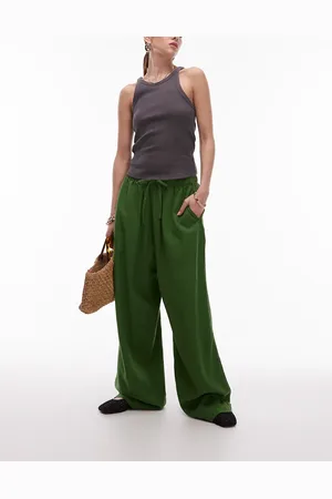 Topshop Linen mix balloon pants in olive green