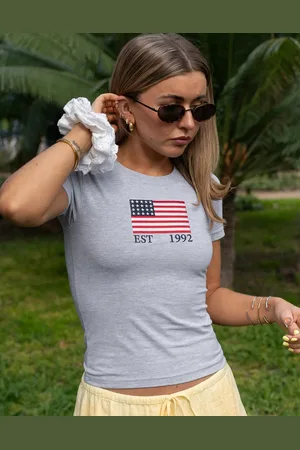 Daisy Street X Molly McFarlane USA graphic baby tee In Heather