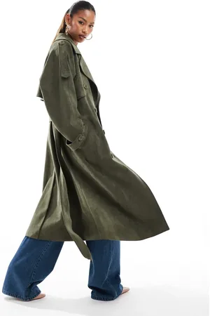 Aria Cove Faux suede belted trench coat in olive
