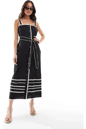 French Connection Cambria cotton rick-rack midi dress in black and white