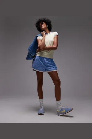 Topshop High waisted striped lace trim boxer shorts in