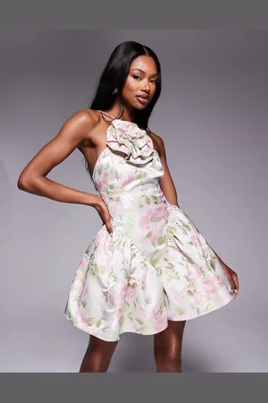 ASOS Corsage halter mini skater dress in tulip jacquard