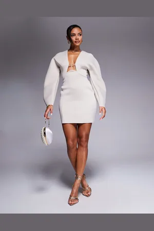 ASOS Scuba cocoon sleeve mini dress with central trim detail in stone
