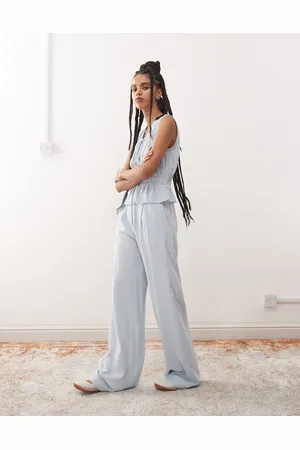 Reclaimed Mensy wide leg pants in linen blend in power