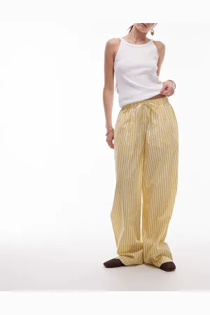 Topshop Poplin pull on wide leg pants in yellow stripe