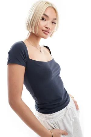 Daisy Street Square neck jersey top in charcoal
