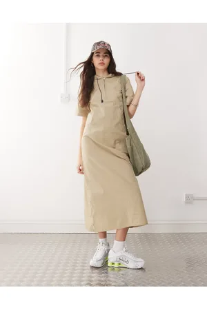 COLLUSION Athletic hooded a-line maxi dress in stone