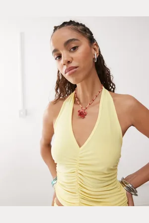 Reclaimed Gathered seam halter neck top in butter - part of a set