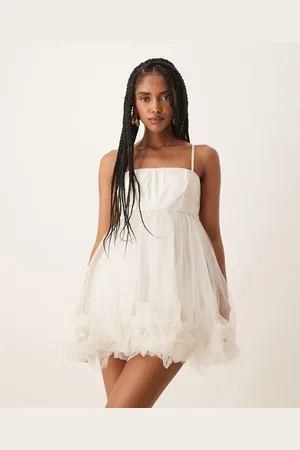 Lace & Beads Bubble hem babydoll mini dress in ivory