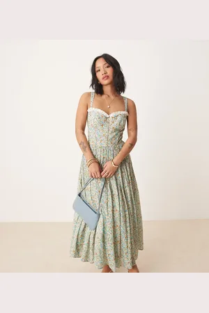 Lace & Beads Corset cotton midi dress in micro floral