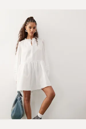 Reclaimed Western mini smock dress in ivory