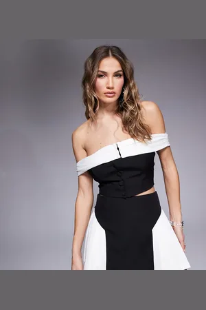 Kaiia X Sasha Corte exclusive tailored contrast bardot top in monochrome - part of a set