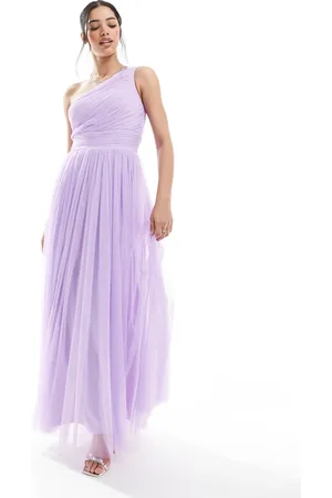 Lace & Beads Bridesmaid one shoulder maxi dress in lilac