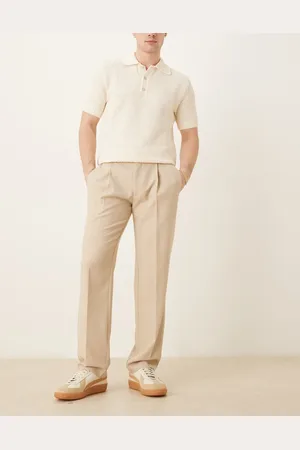 ASOS Smart straight leg pants with front pleats in stone microtexture