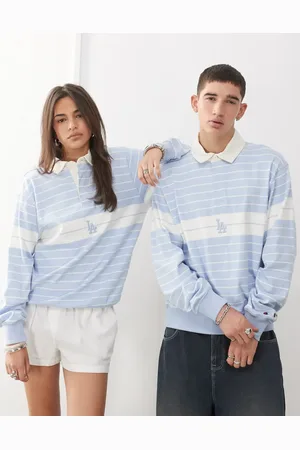 Reclaimed Boxy cropped shirt in beige and blue stripe