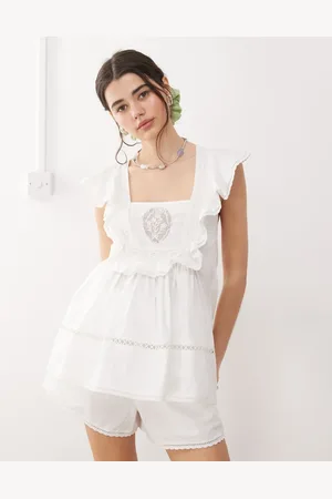 Reclaimed Sleeveless smock top with embroidery in - part of a set