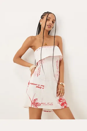 ASOS Fold over bandeau mini dress in red floral