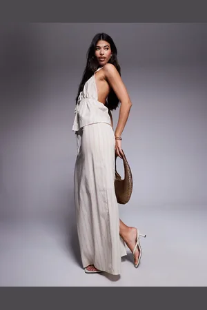 Kaiia Exclusive tie waist cotton maxi skirt in cream stripe - part of a set