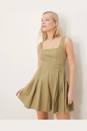 ASOS Scoop neck pleat waist mini dress in deep putty