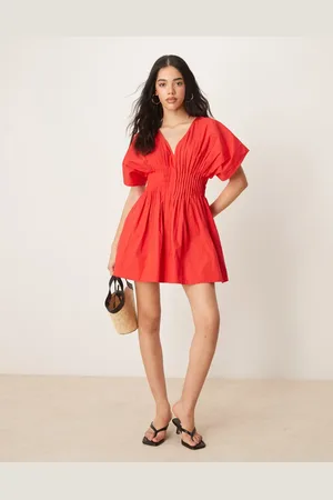 ASOS V neck short sleeve mini dress with narrow pintucks in