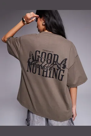 Good For Nothing Logo back oversized t-shirt in beige