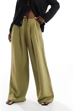 Stradivarius Crinkle wide leg pants in lime