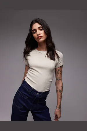 Topshop Wide rib tee in stone