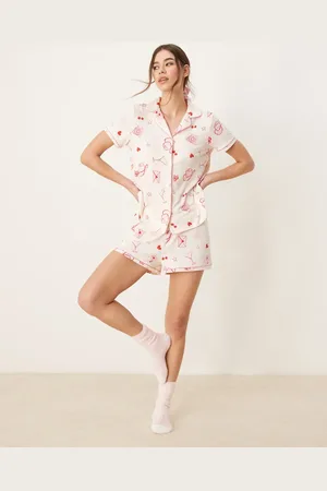 Urban Threads Camp collar short sleeve pajama shirt and shorts set in cowboy print