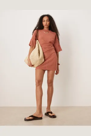 ASOS Crochet t-shirt tuck mini dress in rust
