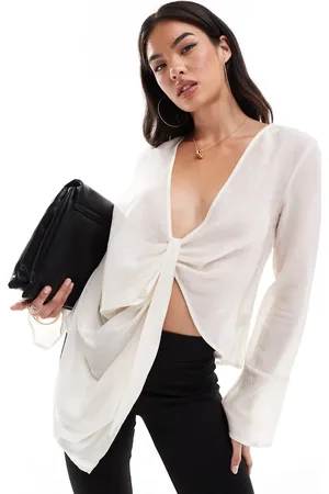 SNDYS Sheer plunge knot detail blouse in