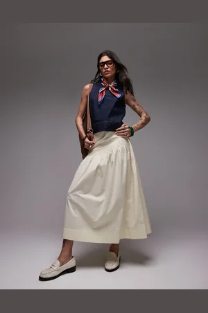 Topshop Pintuck poplin full skirt in buttermilk