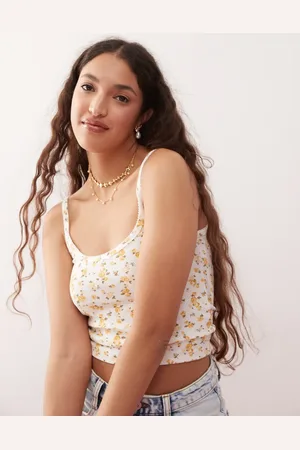 Miss Selfridge Ribbed bow trim cami top in floral print