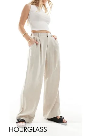 ASOS Hourglass relaxed straight leg linen blend pants in natural