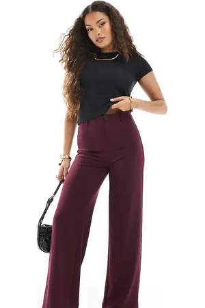 Bershka Petite tailored pants in burgundy