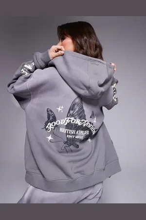 Good For Nothing Cropped motif back detail hoodie in charcoal - part of a set