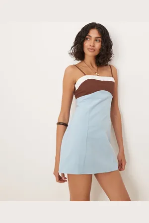 ASOS Cotton linen cami mini dress in color block