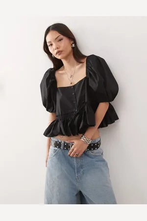 Monki Puff sleeve milkmaid peplum blouse in
