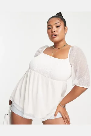 Simply Be Shirred textured Mesh Long Sleeved Top In
